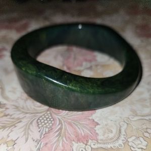 Vintage Green Marbled Bakelite Deco Era Bangle Bracelet Fashion Accessory